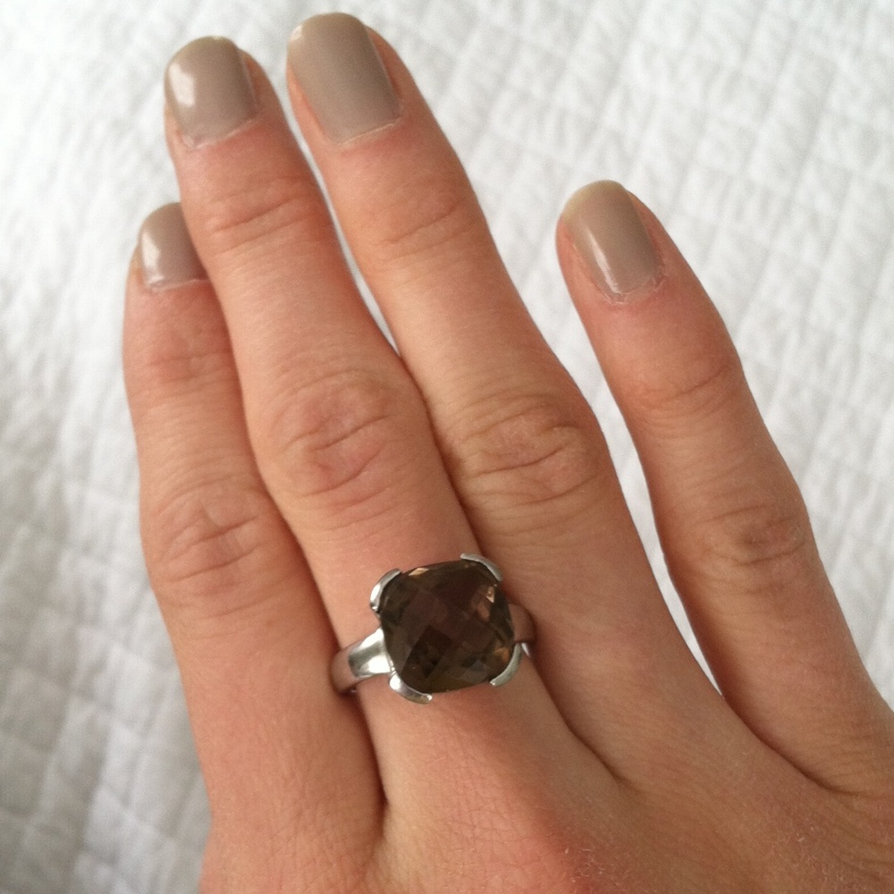 Sterling Silver Smoky Quartz Cushion Ring - Neutral Brown